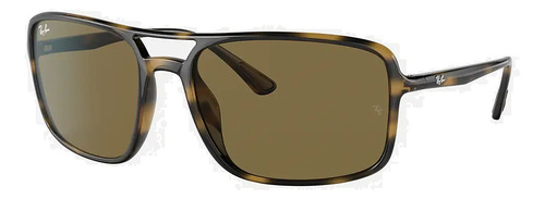 Anteojos De Sol Ray-ban Solar Rb4375 601/71 60 60, Diseño Carey Brillo / Sepia 4, Color Negro Con Marco De Acetato Color Negro, Lente Verde De Policarbonato Clásica, Varilla Negra De Acetato
