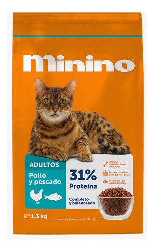 Alimento Minino para gato adulto todos los tamaños sabor pollo y pescado en bolsa de 1.3kg