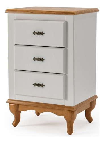 Mesa De Cabeceira 3 Gavetas Mdf Pés Madeira Luiz Xv Clássica Acabamento Laca Cor Off White