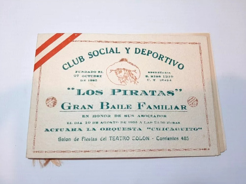 Rosario Club Los Piratas Invitación Baile Familiar Ro 1315