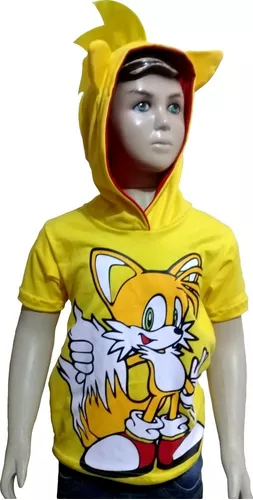 Camiseta Infantil Estampa Tails Turma Sonic Com Máscara - Tam 4 a 12 Anos  Amarelo