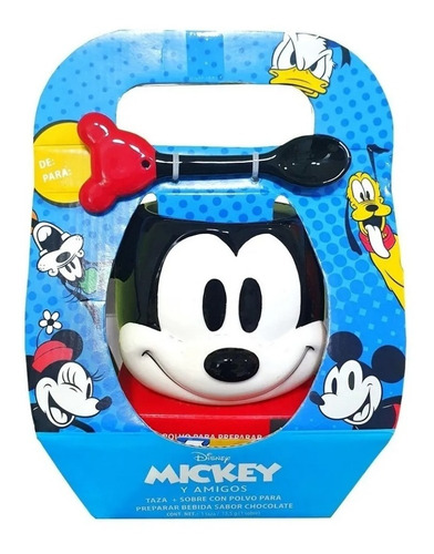 Taza De Cerámica Mickey Y Amigos 3d Disney + Polvo Chocolate
