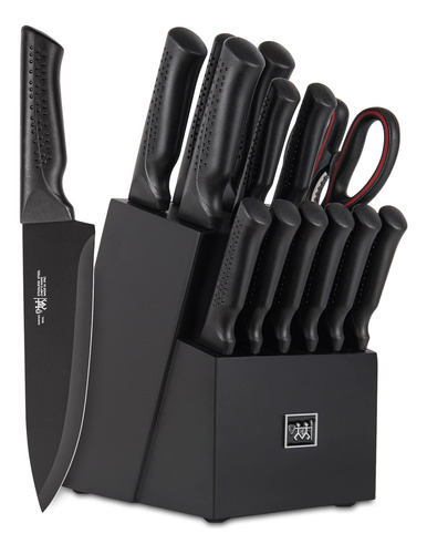 Set De 15 Cuchillos Negros Para Cocina Con Bloque Aptos Para