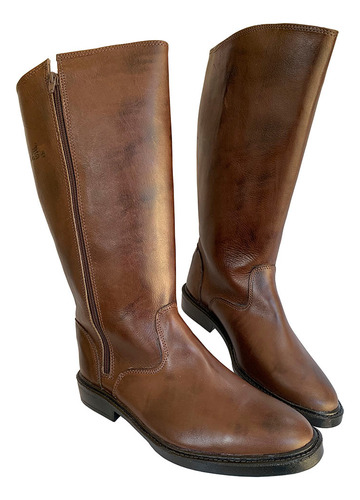 Bota Coturno Hipismo Zíper Couro Legitimo + Capa Celular