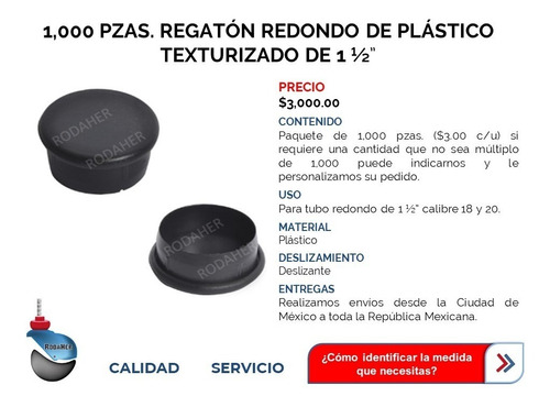 Regatón Tapón Redondo De Plástico Texturizado 1 1/2 Paq.1000