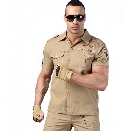 Camisa Militar De Manga Corta Para Hombre, Blusa De Piloto P