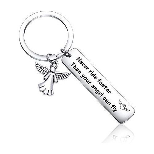 Never Ride Faster Than Your Angel Can Fly Ride Safe Keychain