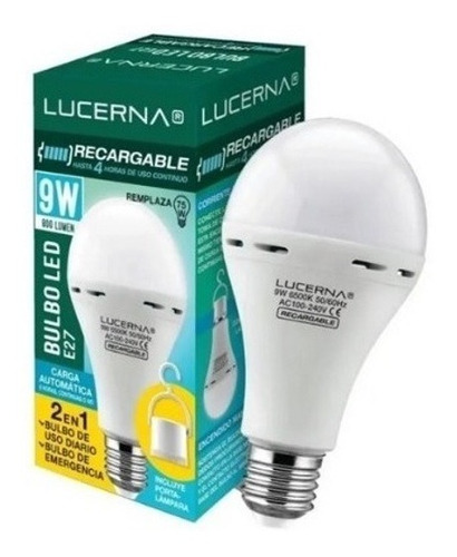 Bombillo Led Recargable 9w Duración 4 Horas Pack De Dos Und