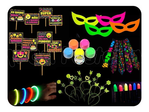 Kit Festa Adereços Neon Brilha Luz Negra Balada Aniversário