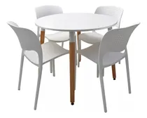 Comprar Juego Comedor Eames Mesa Redonda 90cm + 4 Sillas Torino Color Blanco Diseño De La Tela De Las Sillas Pvc