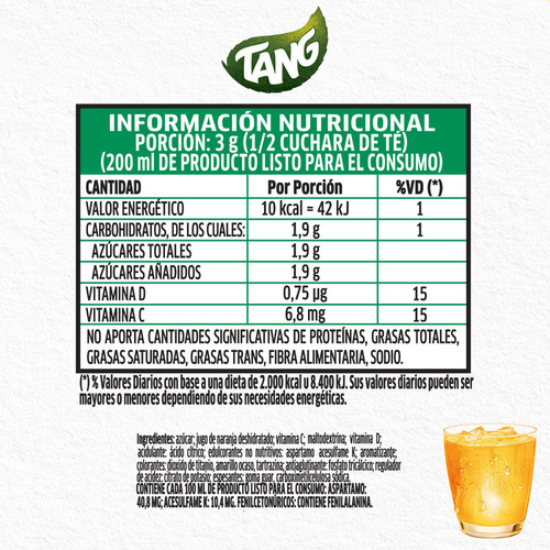 Jugo En Polvo Tang Sabor Durazno X 20 Unidades