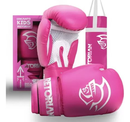 Kit Luva Saco Pancada Rosa Boxe Thai Infantil - Pretorian