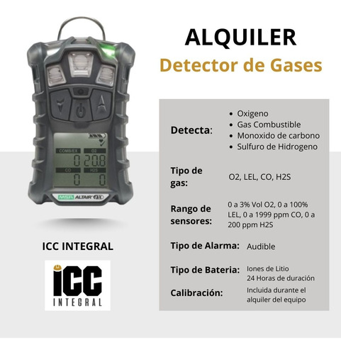 Alquiler Detector De Gas Msa Altair 4x Gases Sensor H2s O2