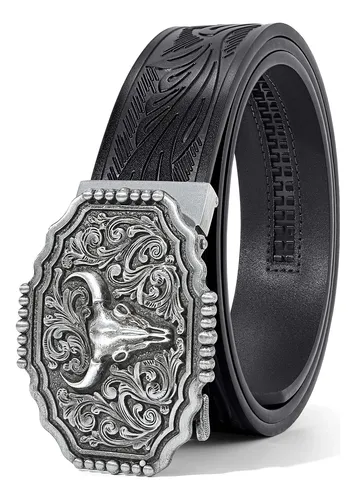 Cinturón Vaquero Hombre Piel Real Hebilla Vaquera Automática