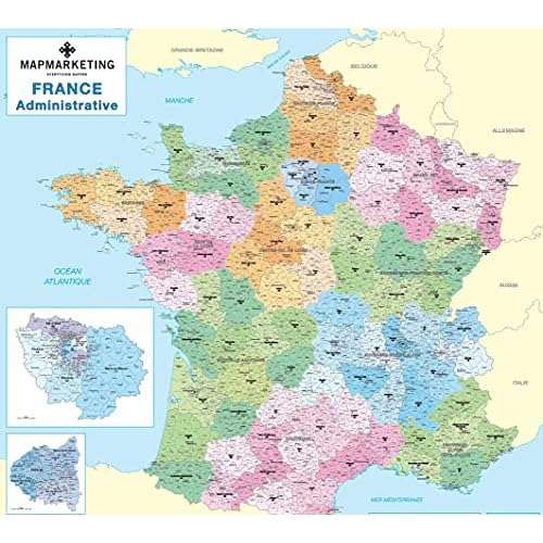 French Administrative Map - Laminated Political Wall Ma...