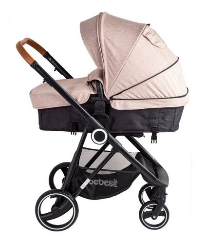 Imagen 3 de 5 de Coche de paseo travel system Bebesit Cosmos beige con chasis color negro