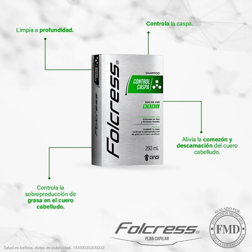 2x1 Shampoo Folcress Tratamiento Cabello Control Caspa 520ml