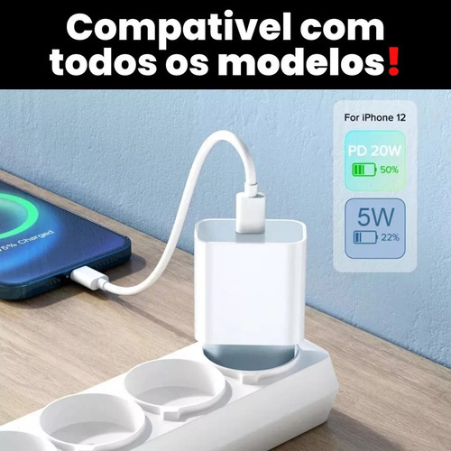 Carregador Turbo P/ Iphone 8 Plus X Xr 11 12 13 14 Pro Max C Branco