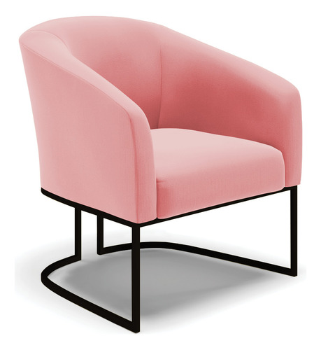 Poltrona Stella Suede Base Metálica Industrial Preto Cor Rose