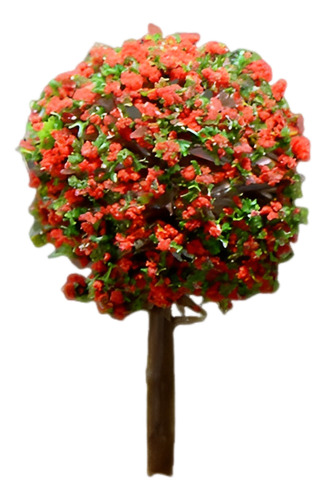 Árvore - Verde E Vermelho, Com Flores, Escala 1/100, 3,5 Cm