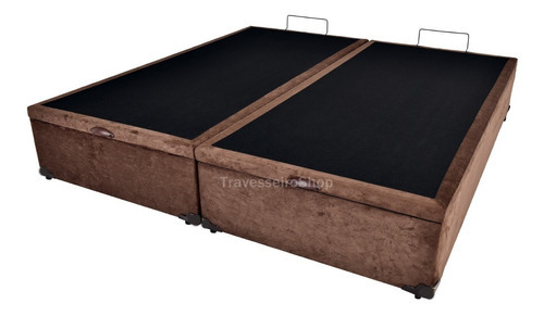 Cama Box Baú Queen + Colchão Molas Castor Hibrido 158x198 Cor Suede Marrom