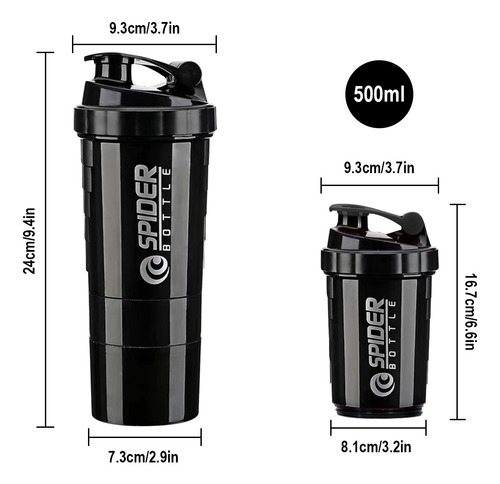 Naiwant Vaso Mezclador Multifuncional Para Deportes Fitness 500 Ml negro Adecuada Para Acampar Al Aire Libre, Senderismo, Montañismo,oficina, Fitness