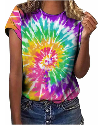 Camiseta Hippie Teñido Anudado Degradado Para Mujer Cuello 2