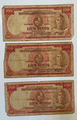 Uruguay 3 Billetes 100 Pesos, 1939 Lote, Bl310
