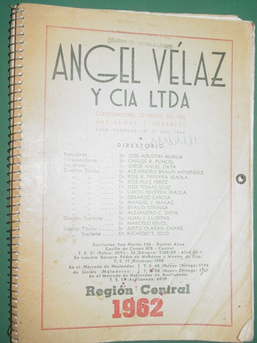 Agenda 1962 Publicidad Angel Velaz Bebidas Gaseosas Vinos