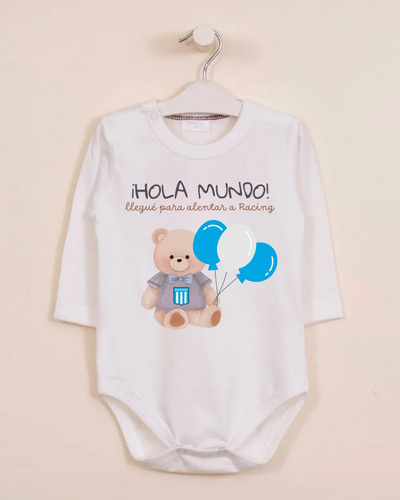 Body Bebé Racing Club Osito Regalo Personalizado Blanco 0-1 M Lisa Manga Larga