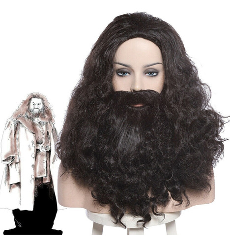 Peluca De Cosplay Hp Rubeus Hagrid Rizado Ondulado Largo