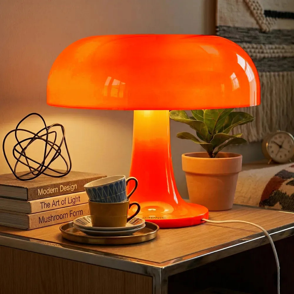 Lámpara LED Hongo De Escritorio Gadnic Retro Vintage Luz Regulable 3 Tonos Naranja