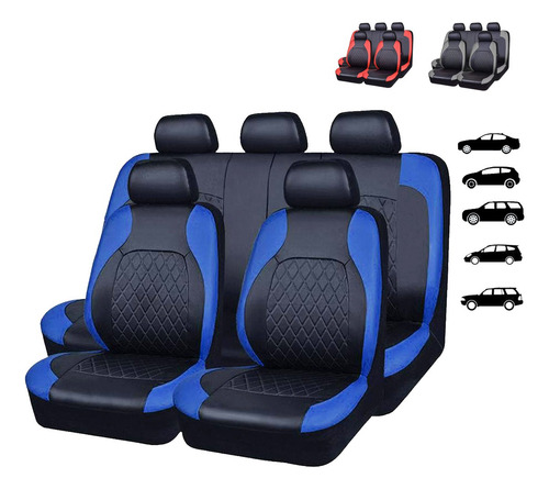 Cubre Asientos De Coche Piel Universal Respirable 9 Piezas Azul
