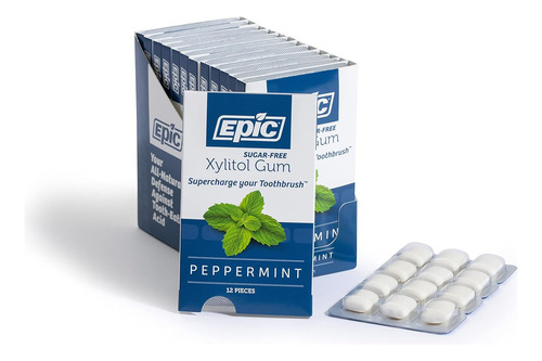Epic Gum Sin Aspartame 100% Xylitol Menta Sin AzĂșcar 12 Pack