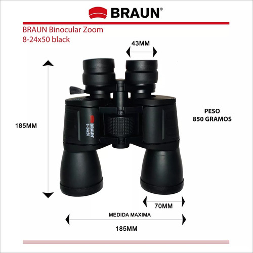 Imagen 8 de 10 de Binoculares Braun Zoom 8-24x50 Funda Prem