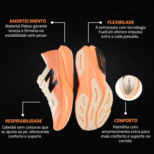 Tênis Corrida New Balance Fuelcell Rebel V4 Laranja Feminino