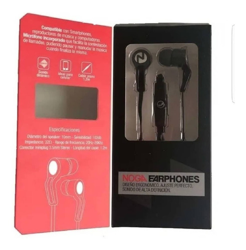 Imagen 2 de 4 de Auriculares Noga Negro In Ear - Manos Libres X-6060