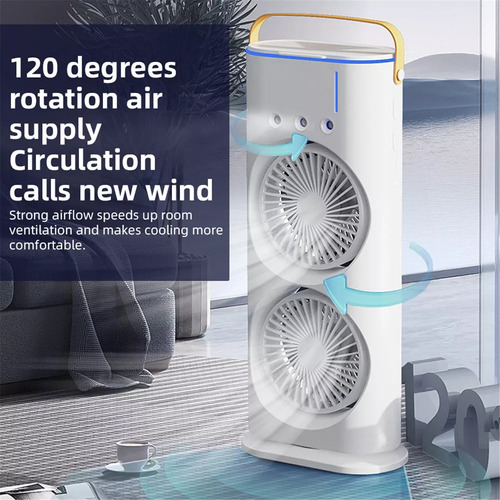 Ventilador Doble Compacto Con Nebulizador Y Luz Led Rgb