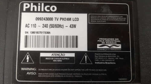 Placa Fonte Tv Philco Ph24m Lcd Shp2404a-101 Funcionando Ok (Usado)