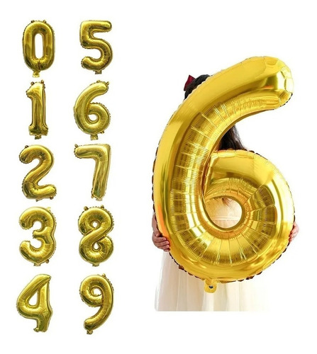10 Globos Metálicos De Cumpleaños Números Dorado + Regalo