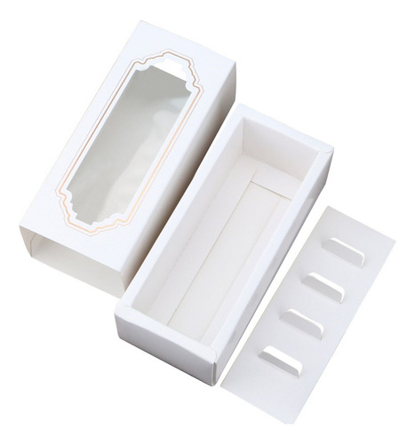 10 Cajas Blancas Alfajor Cajas Autoarmables Macarrons Visor