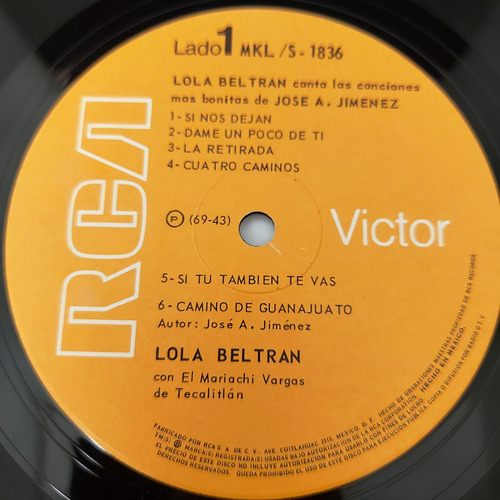 Lola Beltran Canta Las Canciones Mas Bonitas De Jose Alf Lp