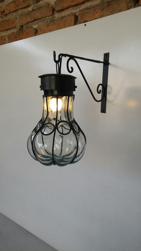 Lampara Farol De Pared O Muro De Herrería Y Vidrio Soplado