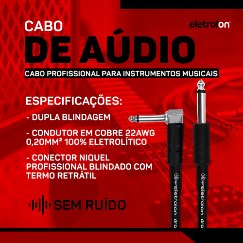 Cabo P10 P10 Mono 90 Graus Violão Guitarra Baixo 7m Metros