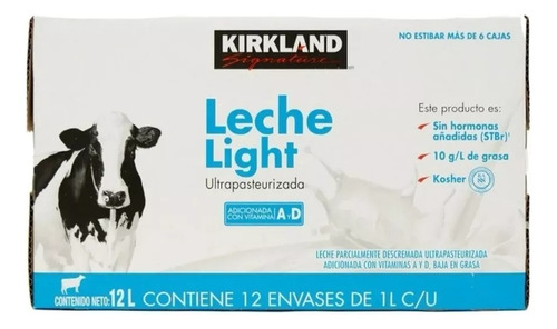 Caja Leche Light, Kirkland Signature 12 Pzas De 1l