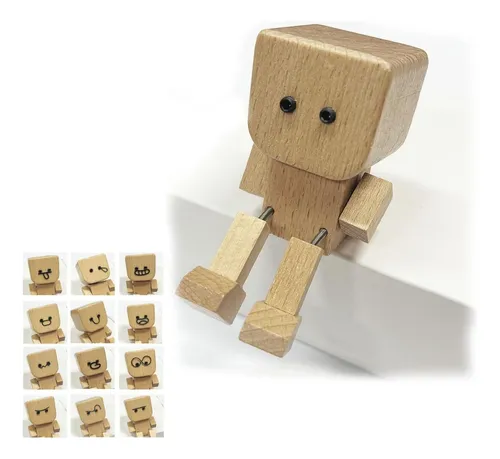 Figura De Madera Tambaleante Con 12 Expresiones Magnéticas – Decoración Para Coche Y Escritorio