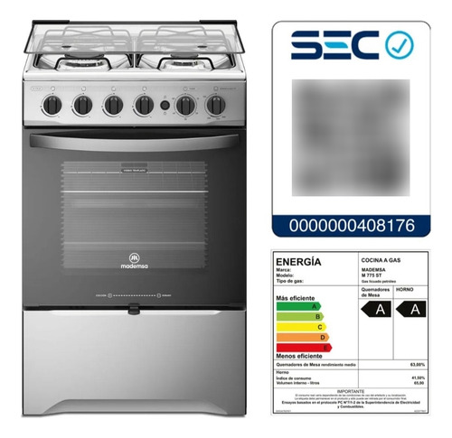 Cocina Mademsa M 775 St A Gas 4 Quemadores Acero Inoxidable