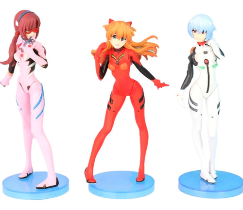 Paquete 3 Figuras Anime Evangelion Rebuild Azuka, Rei Y Mari