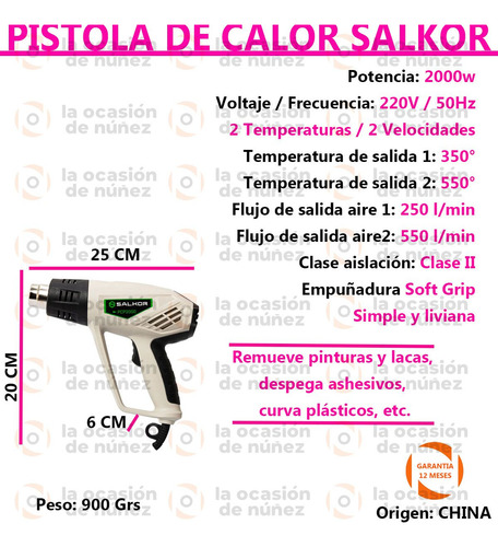 Imagen 2 de 7 de Pistola De Calor Salkor Profesional 2 Velocidades Maletin