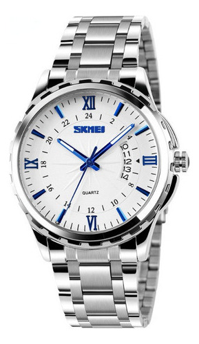 Reloj De Pulsera Skmei 9069 Wr30m Color de la malla Plateado Color del bisel Plateado Color del fondo White face Blue needle